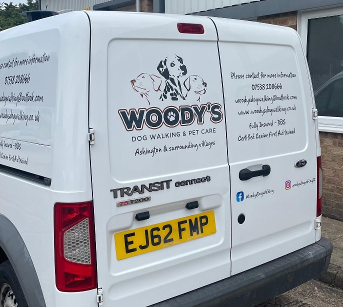 Woody's Dog Walking's custom-designed dog van